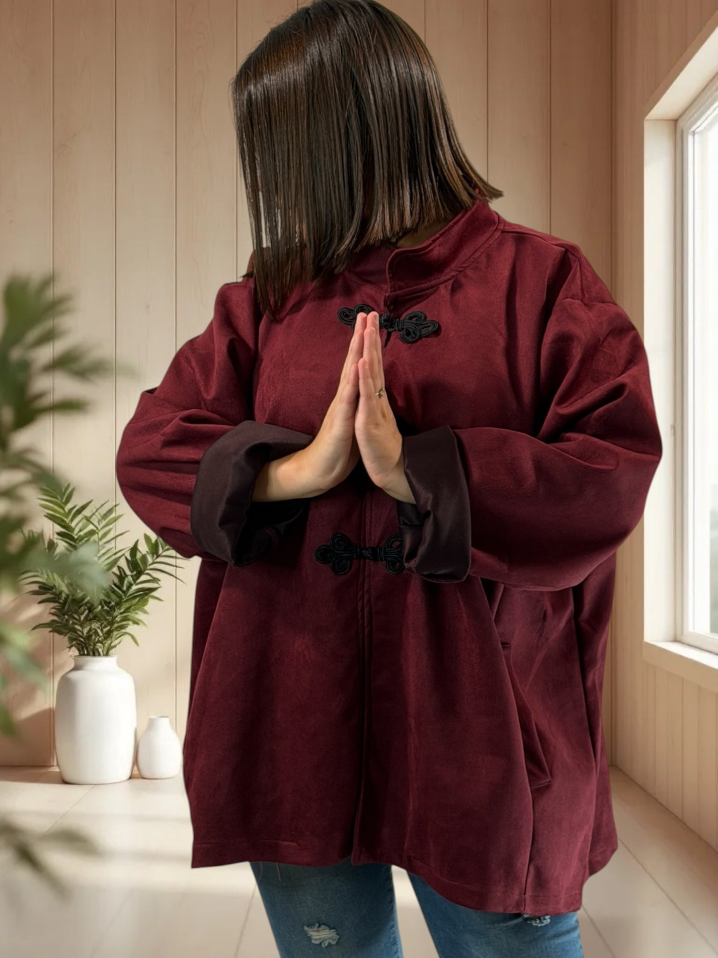 DONATELLA - VESTE BORDEAUX EFFET DAIM JUSQU'A LA TAILLE 52/54