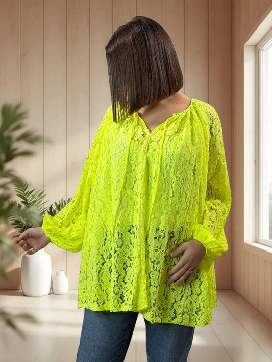 LAURA - BLOUSE JAUNE EN DENTELLE JUSQU'A LA TAILLE 54