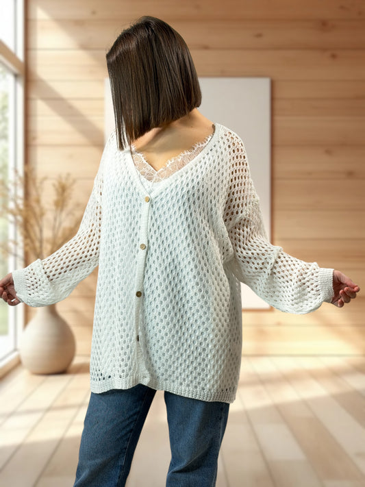 ROSANA - GILET RESILLE BLANC JUSQU'A LA TAILLE 54