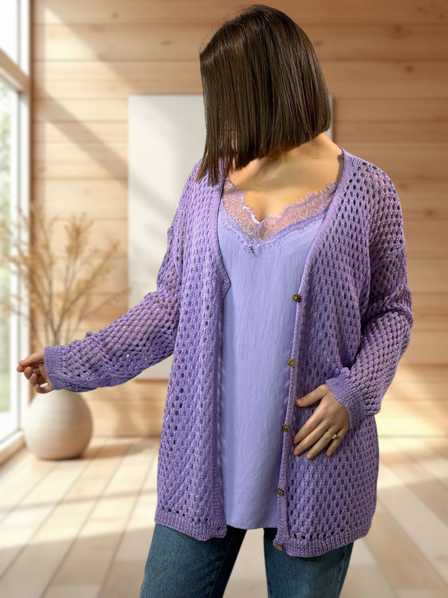 ROSANA - GILET RESILLE LILAS JUSQU'A LA TAILLE 54