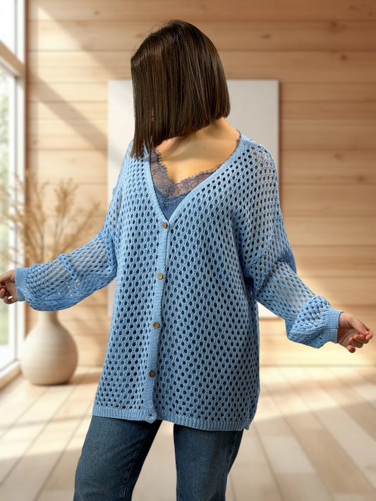 ROSANA - GILET RESILLE BLEU JUSQU'A LA TAILLE 54