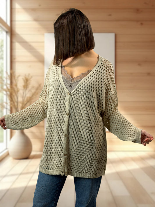 ROSANA - GILET RESILLE BEIGE JUSQU'A LA TAILLE 54