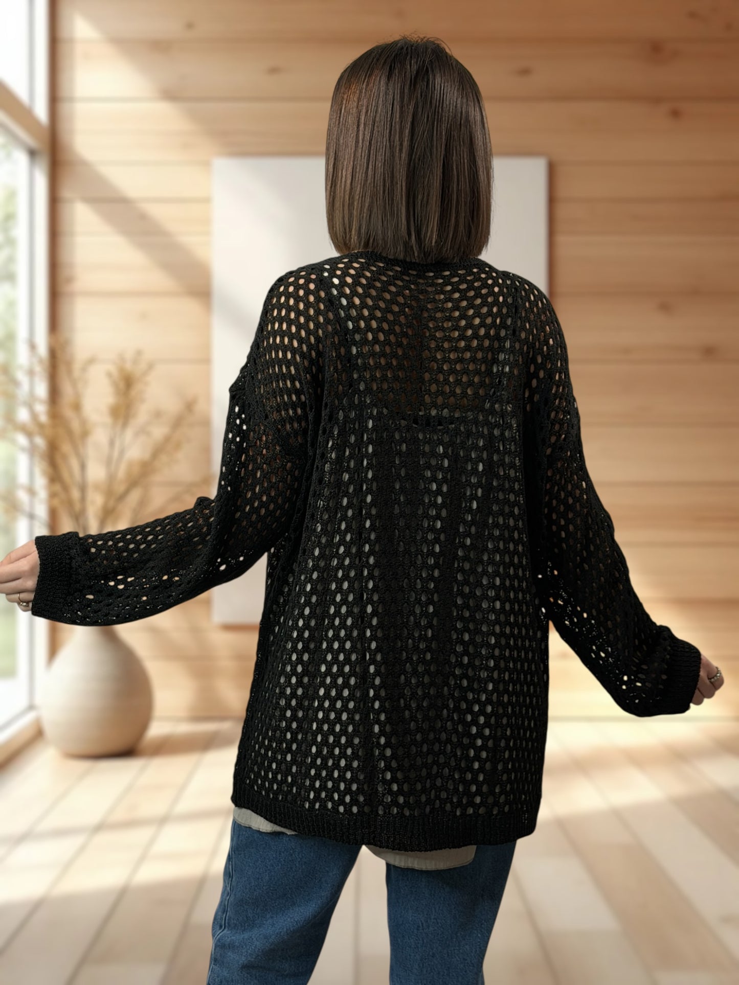 ROSANA - GILET RESILLE NOIR JUSQU'A LA TAILLE 54