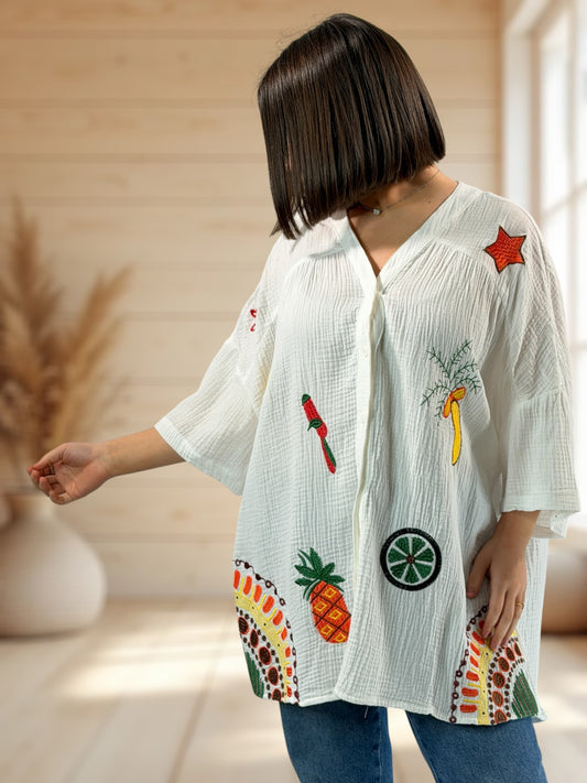 RENATA - CHEMISE BLANCHE BRODEE JUSQU'A LA TAILLE 54