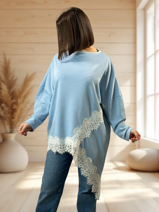 CAPRICE - SWEAT OVERSIZE BLEU JUSQU'A LA TAILLE 52/54