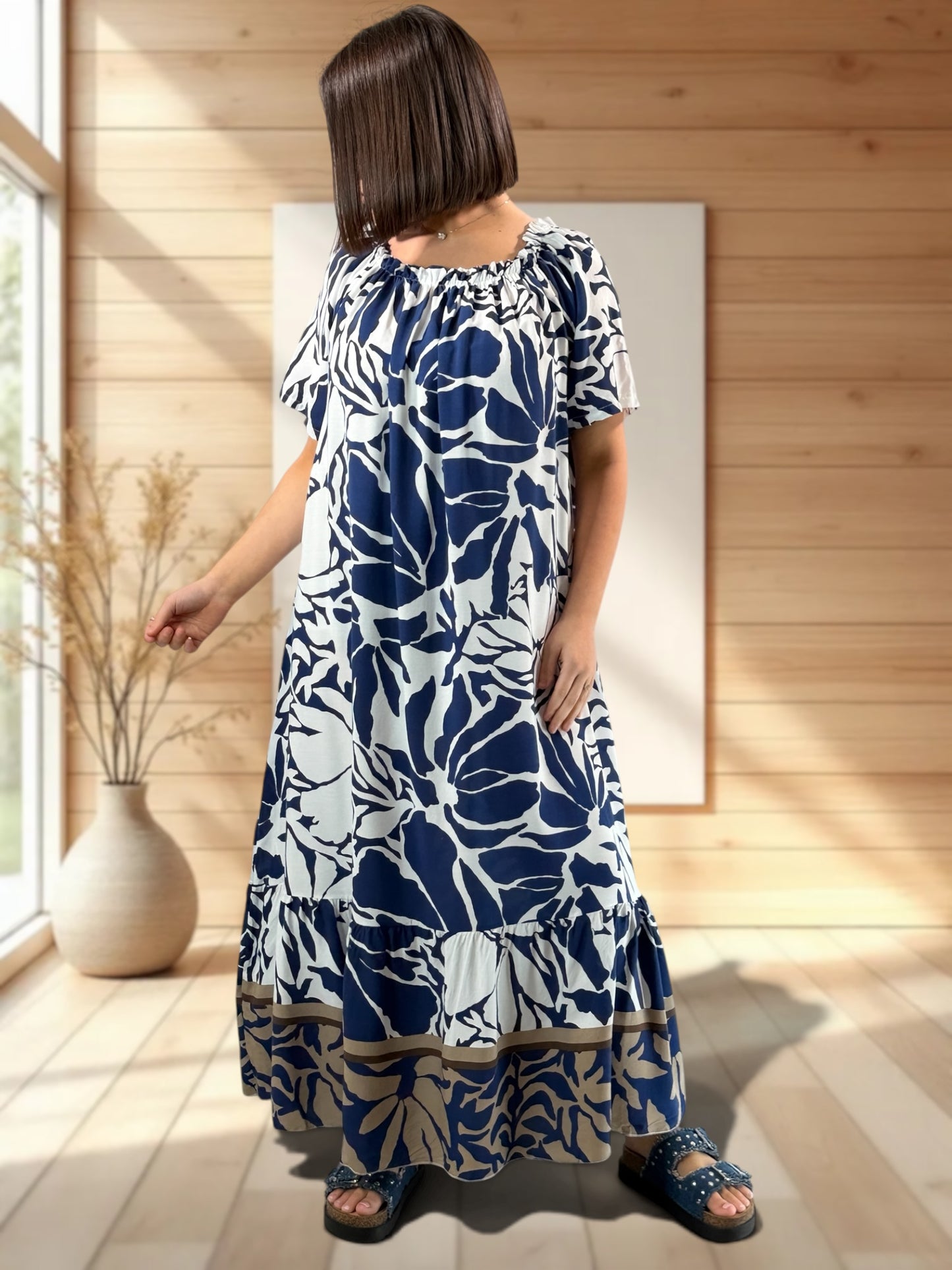 FANNY - ROBE LONGUE FLUIDE A MOTIF MARINE JUSQU'A LA TAILLE 52