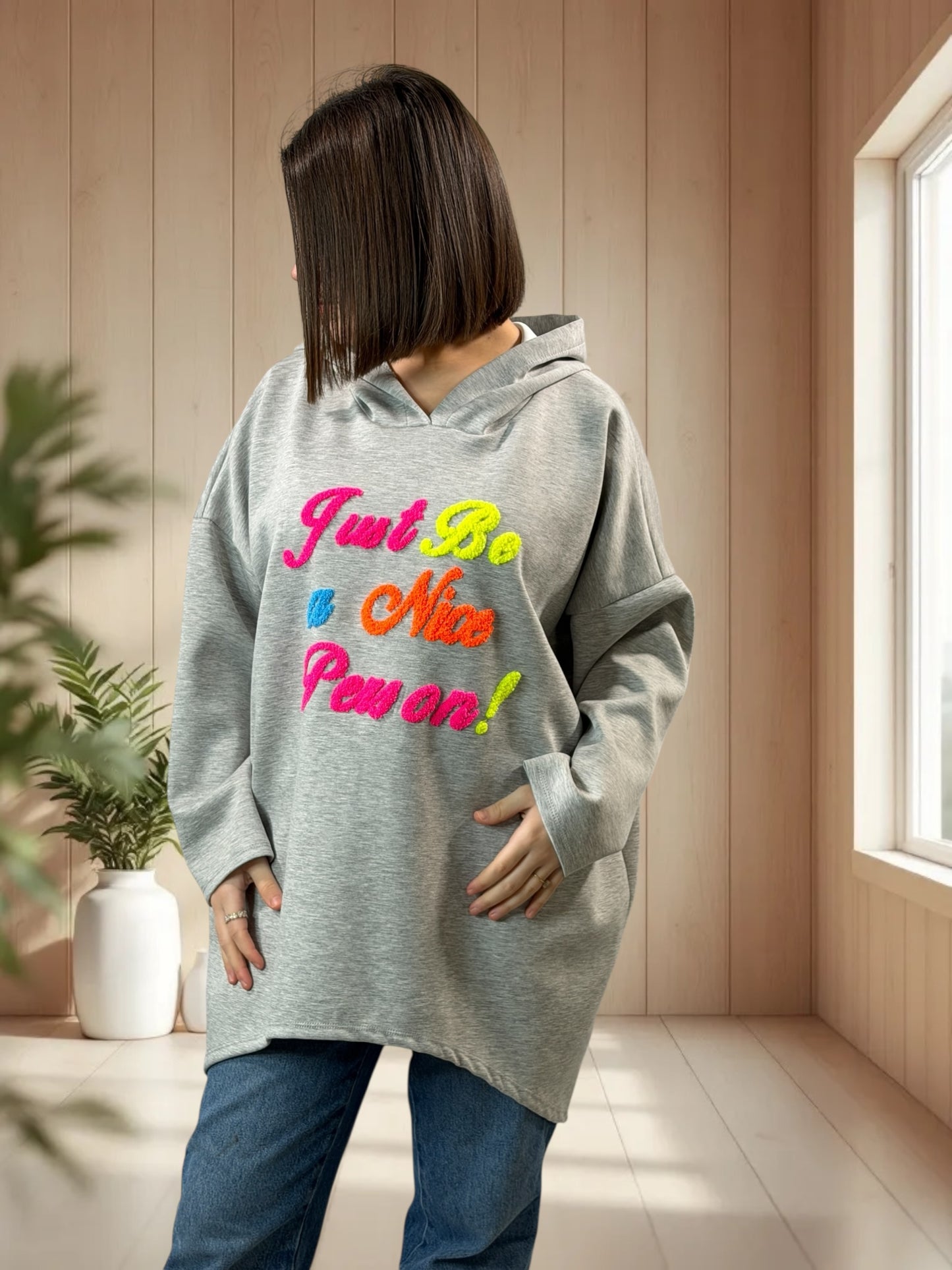 ELIOTH - SWEAT OVERSIZE GRIS A CAPUCHE JUSQU'A LA TAILLE 56