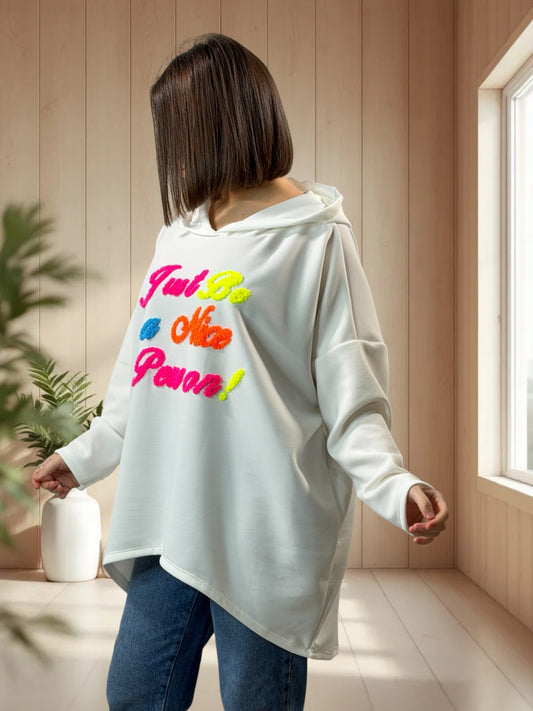 ELIOTH - SWEAT OVERSIZE BLANC A CAPUCHE JUSQU'A LA TAILLE 56
