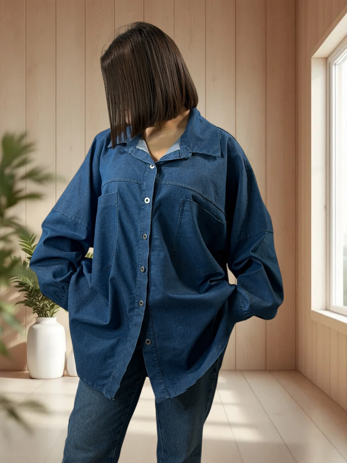 FAUSTINE - CHEMISE OVERSIZE EN JEAN JUSQU'A LA TAILLE 56