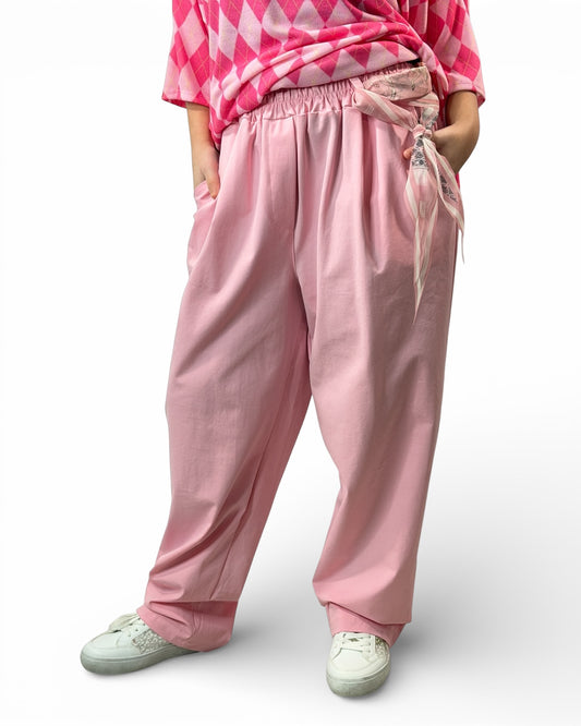 COCO - PANTALON FLUIDE ROSE AVEC FOULARD TAILLE 46 A 52