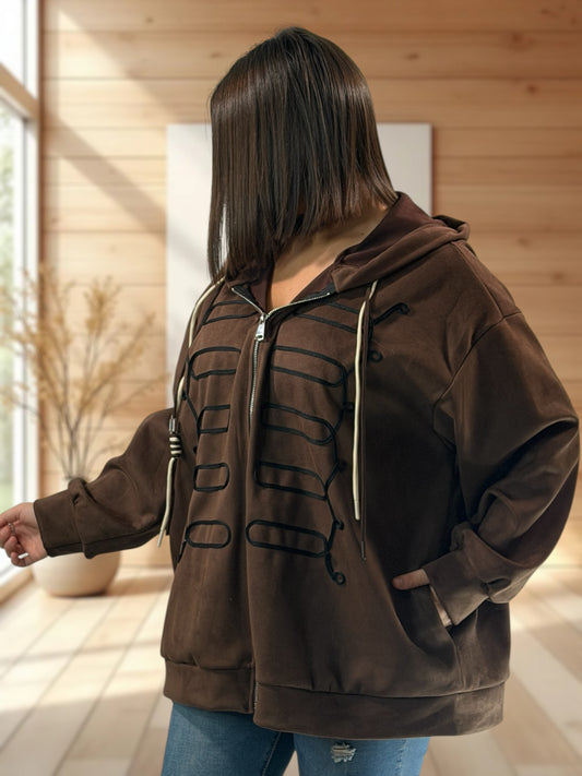 ANTONELLA - VESTE MARRON EFFET DAIM JUSQU'A LA TAILLE 52/54