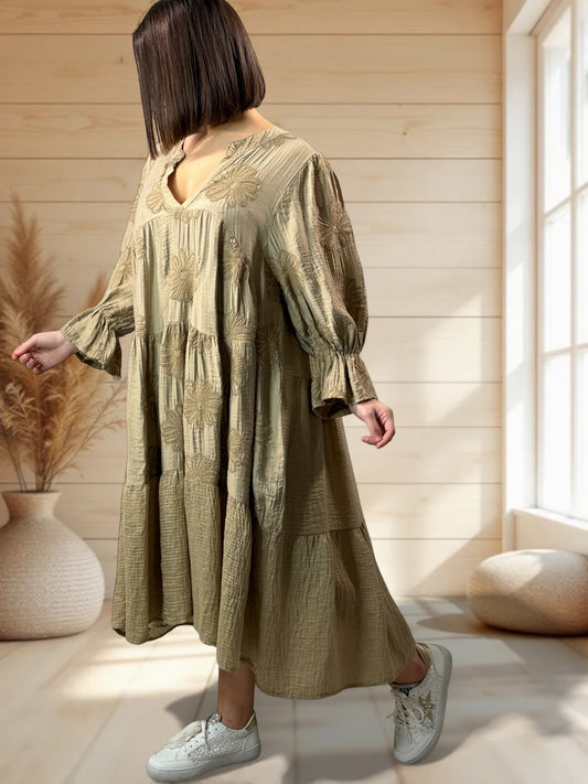 ROSALINA - ROBE ROSE BRODEE CAMEL JUSQU'A LA TAILLE 50/52