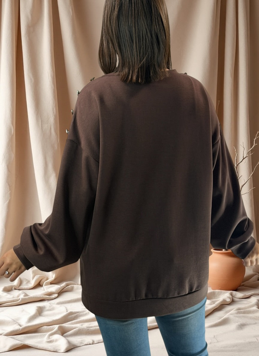 LISBETH - SWEAT MARRON OVERSIZE JUSQU'A LA TAILLE 50