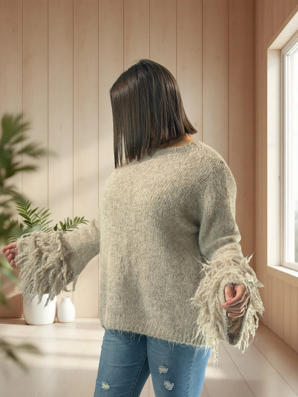 PAULA - PULL OVERSIZE BEIGE JUSQU'A LA TAILLE 52