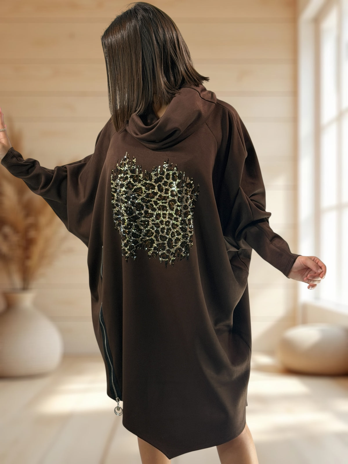 MARICK - ROBE OVERSIZE MARRON GRAND COL JUSQU'A LA TAILLE 54/56