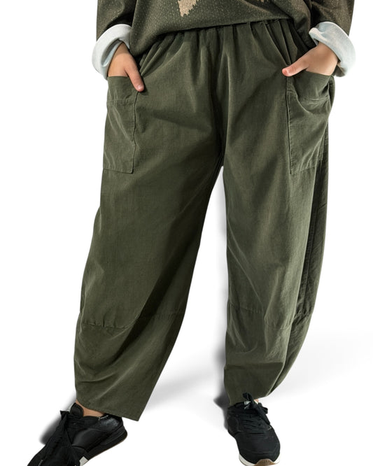 BASTIEN - PANTALON EN VELOURS MILLERAIE KAKI JUSQU'A LA TAILLE 52