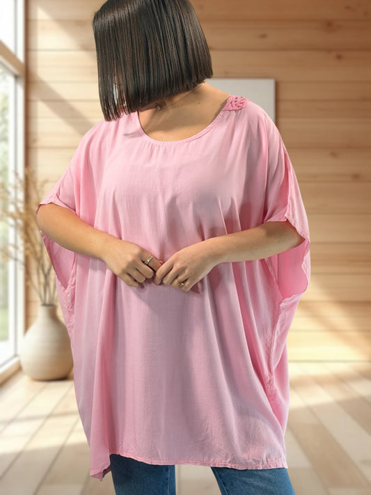 RAQUEL - TUNIQUE OVERSIZE ROSE JUSQU'A LA TAILLE 56