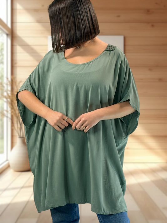 RAQUEL - TUNIQUE OVERSIZE KAKI JUSQU'A LA TAILLE 56