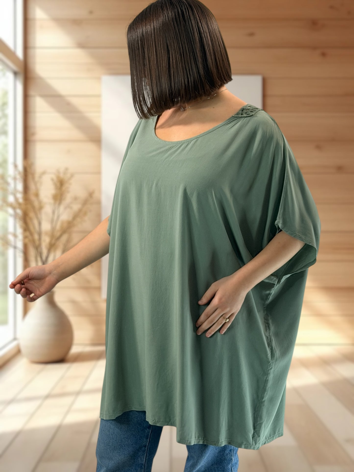 RAQUEL - TUNIQUE OVERSIZE KAKI JUSQU'A LA TAILLE 56