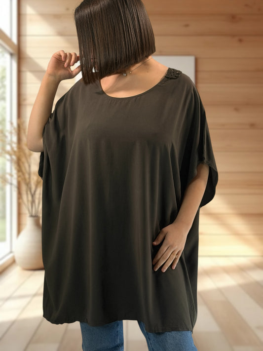 RAQUEL - TUNIQUE OVERSIZE MARRON JUSQU'A LA TAILLE 56