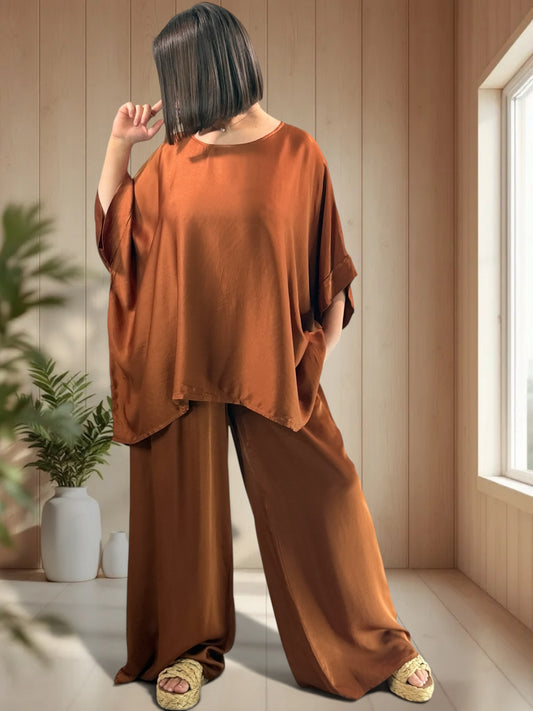 VENISE - ENSEMBLE TUNIQUE ET PANTALON TERRACOTTA JUSQU'A LA TAILLE 52