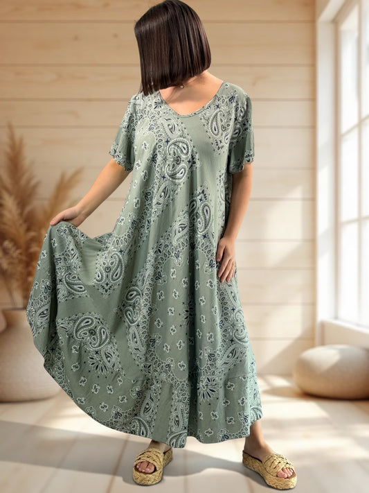 ADELE - ROBE LONGUE KAKI A MOTIF JUSQU'A LA TAILLE 52