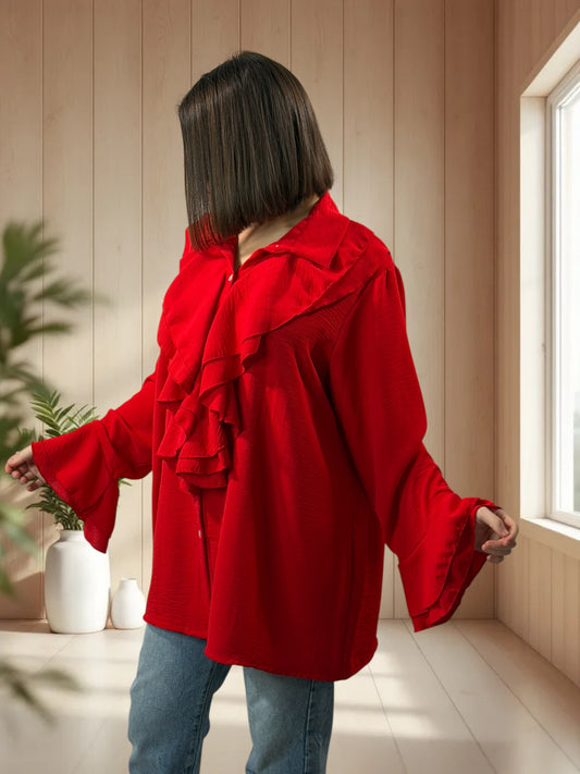 PRALINE - CHEMISE ROUGE A JABOT TAILLE 46 A 52/54