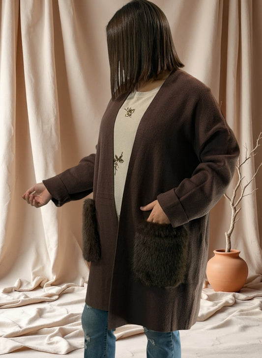 LULU - GILET OVERSIZE MARRON JUSQU'A LA TAILLE 50/52