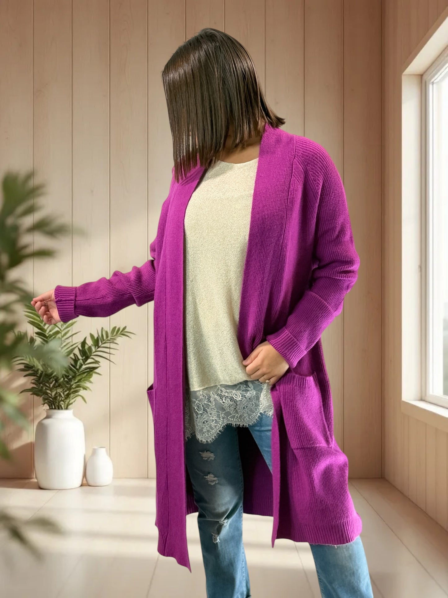 VANINA - GILET OVERSIZE FUCHSIA JUSQU'A LA TAILLE 50/52