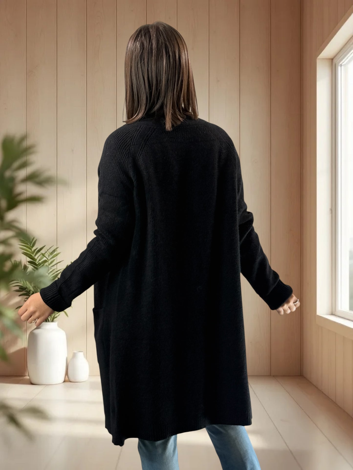 VANINA - GILET OVERSIZE NOIR JUSQU'A LA TAILLE 50/52