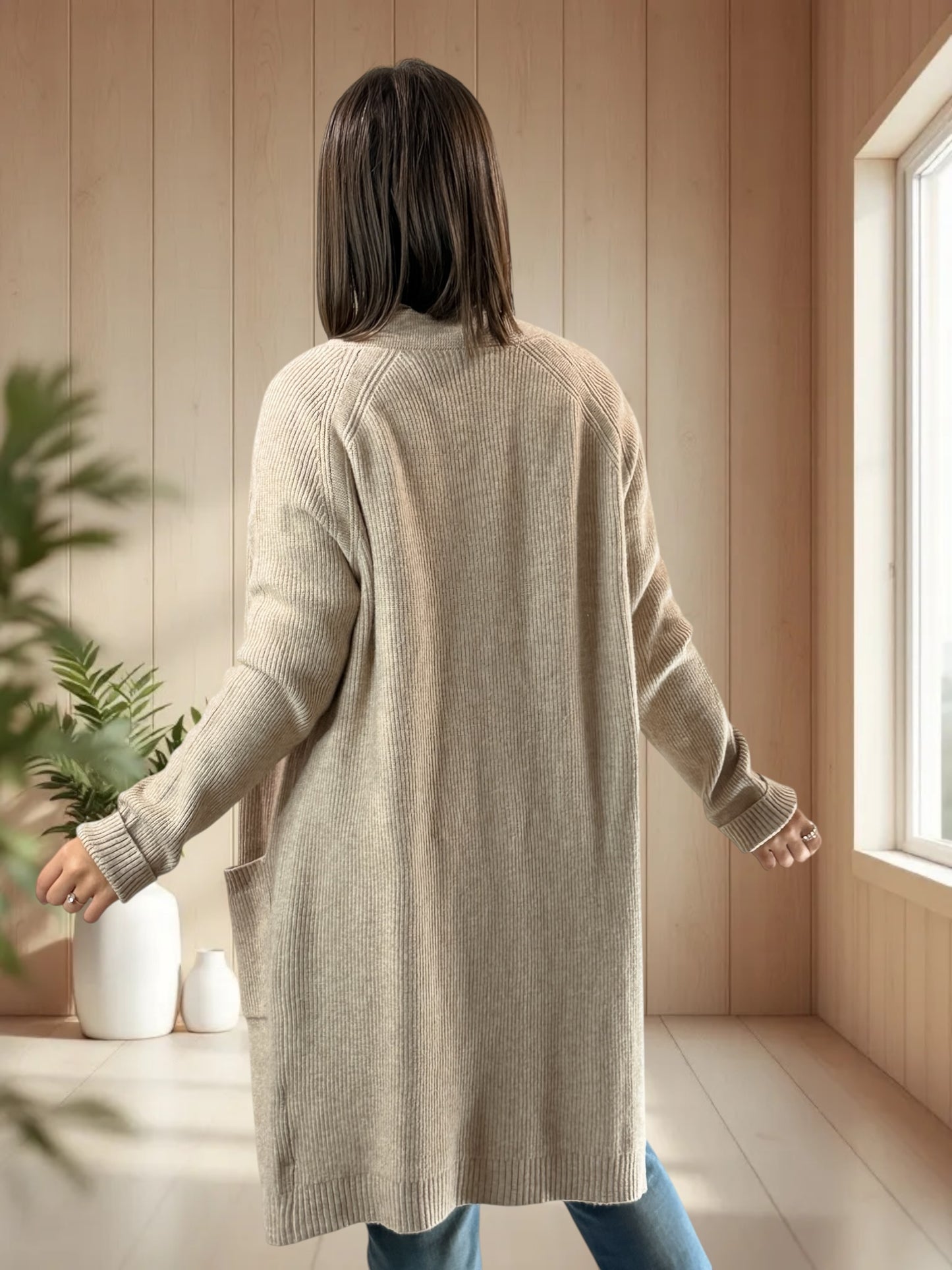 VANINA - GILET OVERSIZE BEIGE JUSQU'A LA TAILLE 50/52