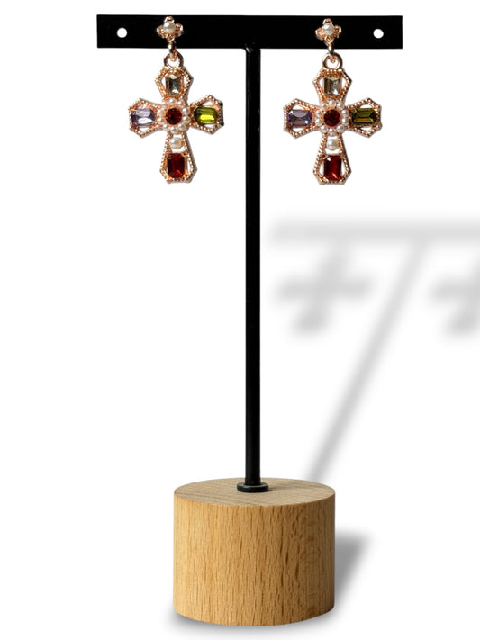 SARAH - BOUCLES D'OREILLES CROIX AVEC STRASS