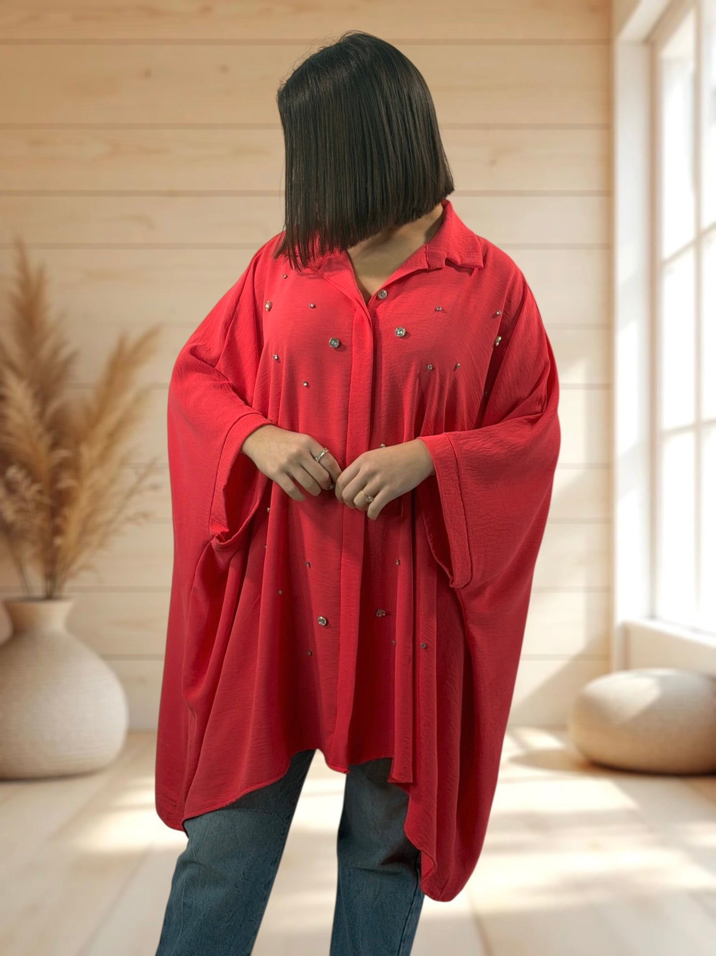 LUCYLOU - TUNIQUE CORAIL OVERSIZE AVEC STRASS JUSQU'A LA TAILLE 60