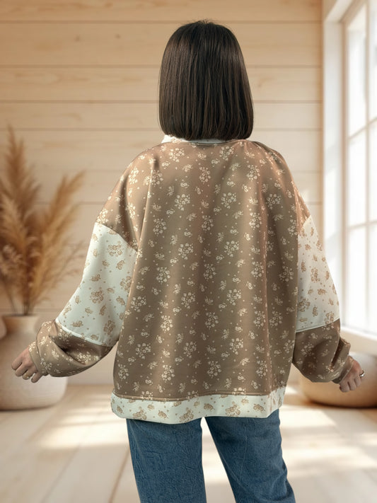 BRICE- SWEAT OVERSIZE MOKA A FLEUR JUSQU'A LA TAILLE 52