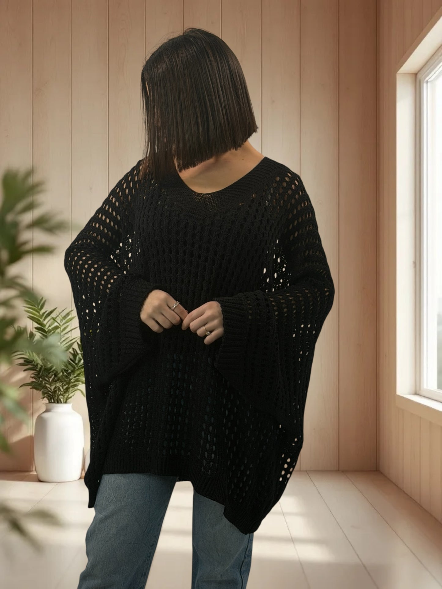 BERLINGOT - PULL RESILLE NOIR JUSQU'A LA TAILLE 56/58