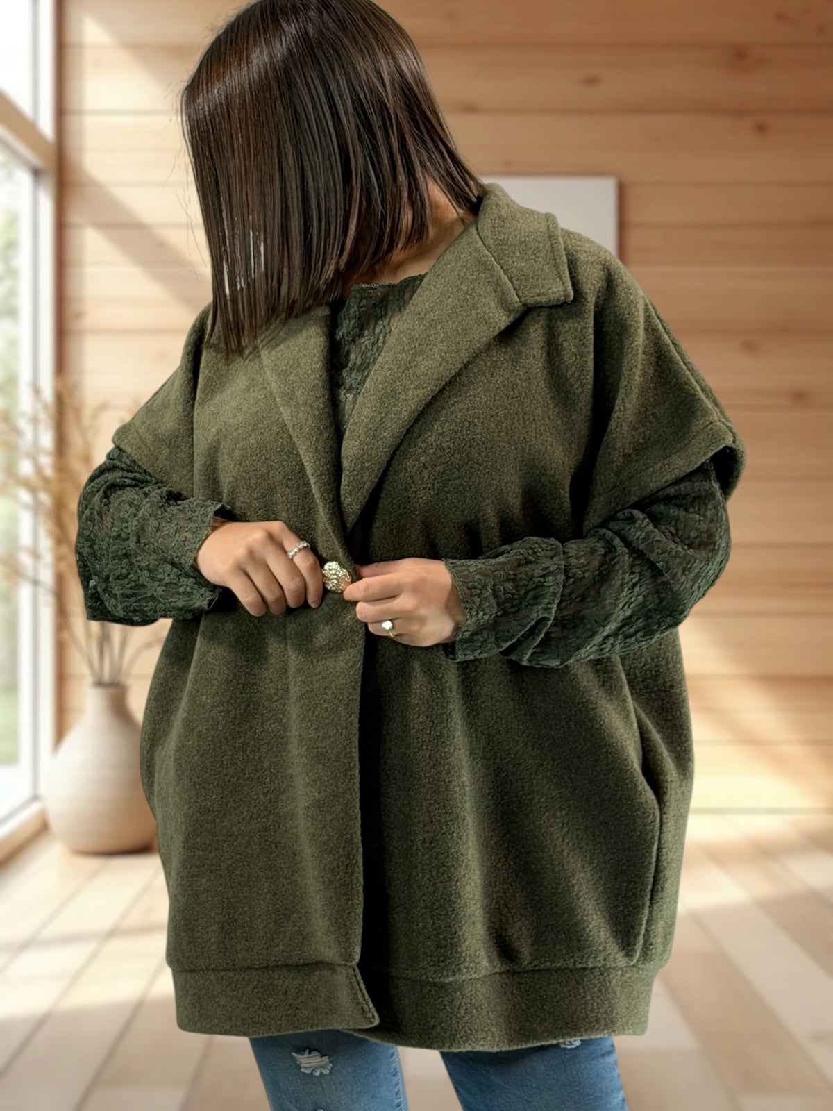 ZOE - VESTE KAKI OVERSIZE JUSQU'A LA TAILLE 54