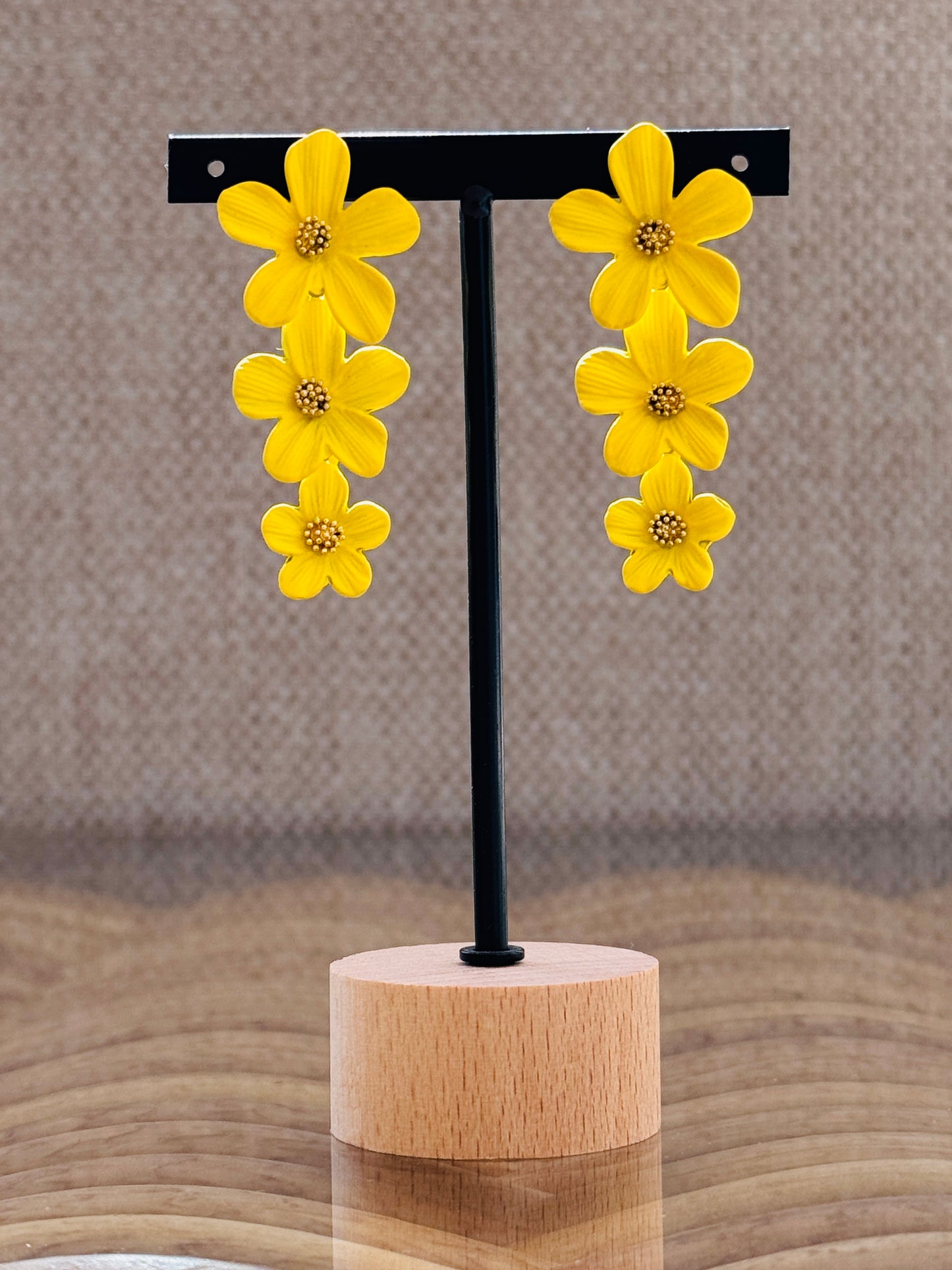 ALICIA - BOUCLES D'OREILLES JAUNE 3 FLEURS