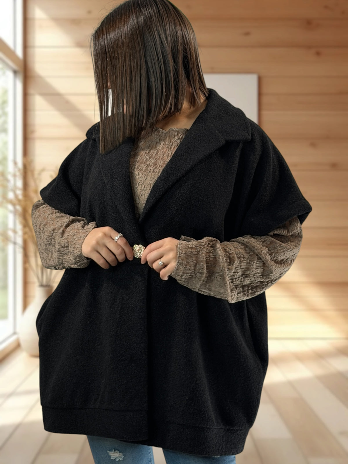 ZOE - VESTE NOIRE OVERSIZE JUSQU'A LA TAILLE 54