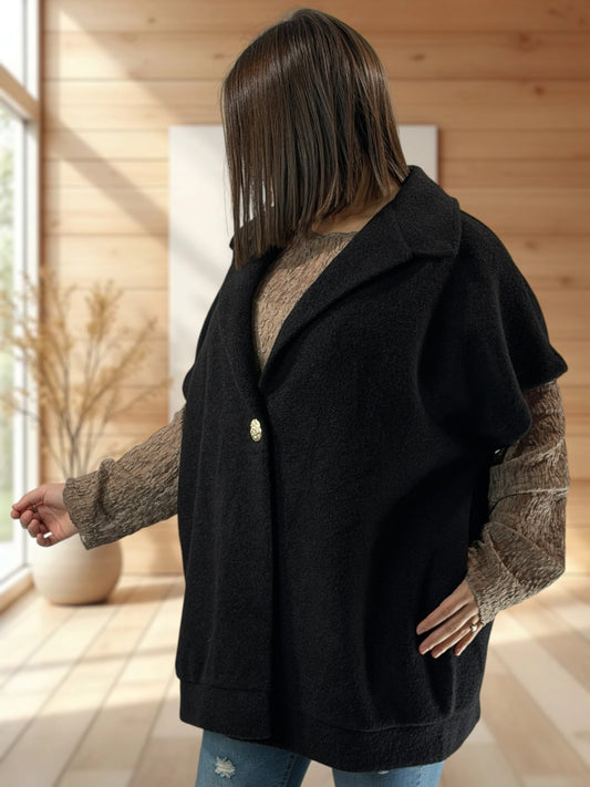 ZOE - VESTE NOIRE OVERSIZE JUSQU'A LA TAILLE 54