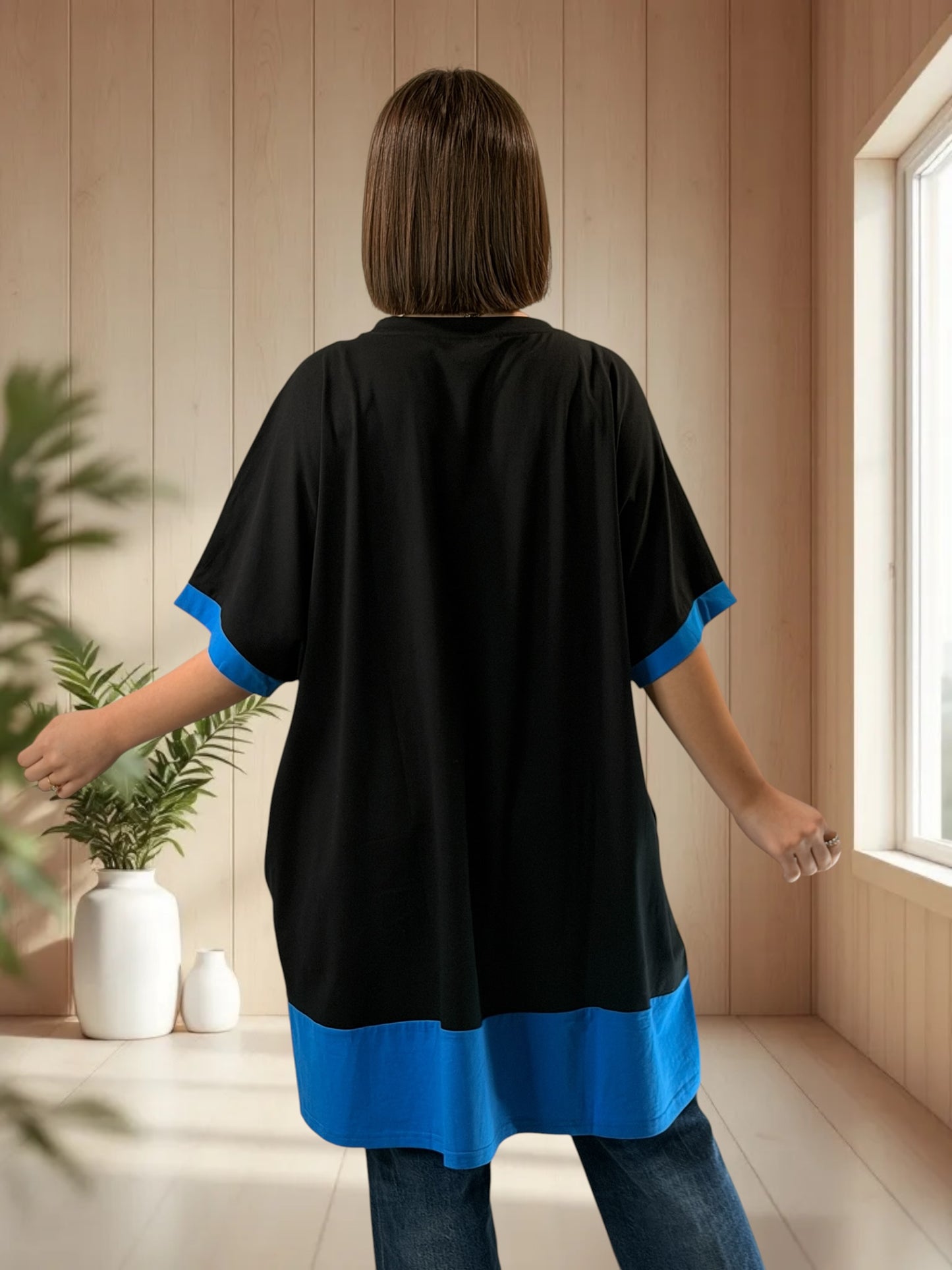 PACO - T-SHIRT NOIR OVERSIZE A MOTIF JUSQU'A LA TAILLE 54/56
