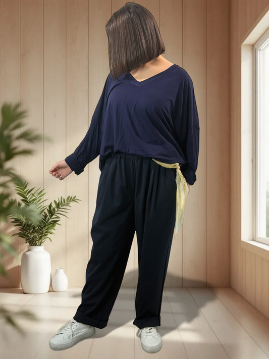 COCO - PANTALON FLUIDE MARINE AVEC FOULARD TAILLE 46 A 52