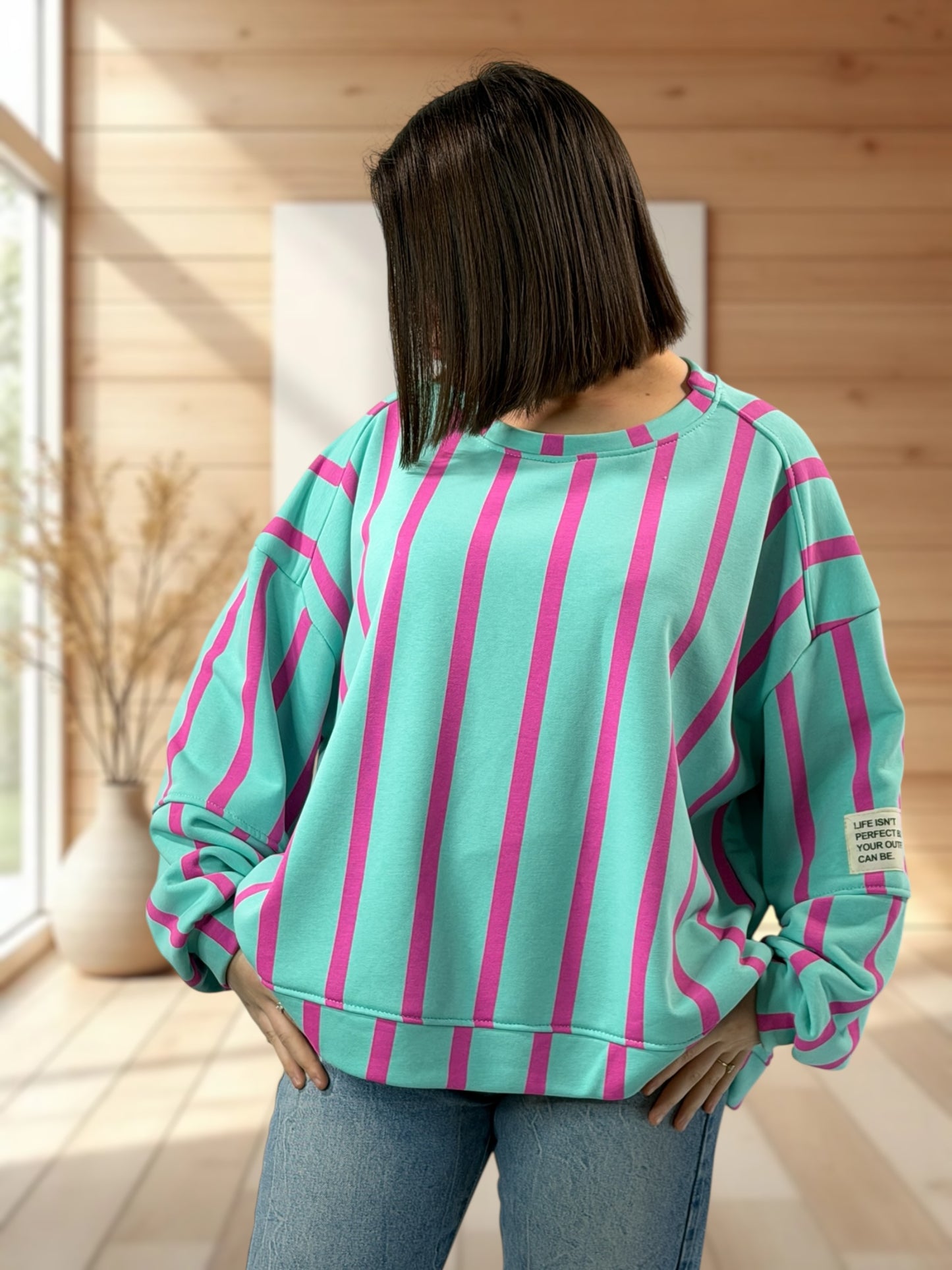 MICHOU- SWEAT OVERSIZE A RAYURE JUSQU'A LA TAILLE 52/54