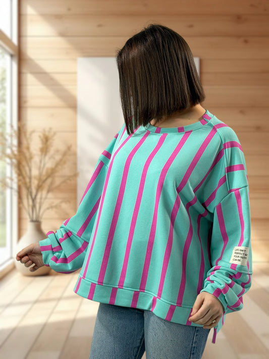 MICHOU- SWEAT OVERSIZE A RAYURE JUSQU'A LA TAILLE 52/54