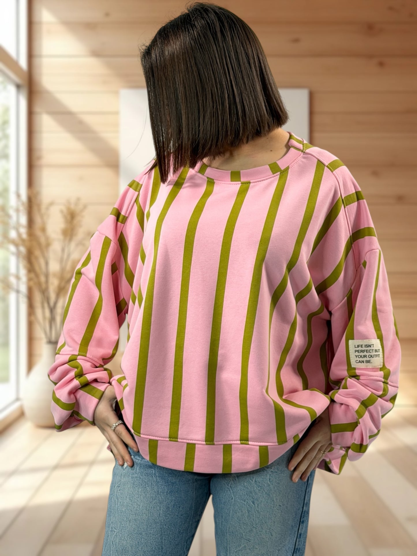 MICHOU- SWEAT OVERSIZE A RAYURE JUSQU'A LA TAILLE 52/54