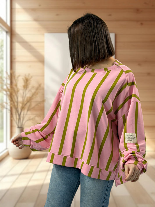 MICHOU- SWEAT OVERSIZE A RAYURE JUSQU'A LA TAILLE 52/54