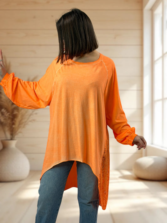 NINON - TEE-SHIRT OVERSIZE ORANGE AVEC DENTELLE JUSQU'A LA TAILLE 56