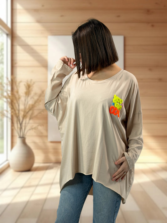 JODDY - TEE-SHIRT OVERSIZE BEIGE JUSQU'A LA TAILLE 56