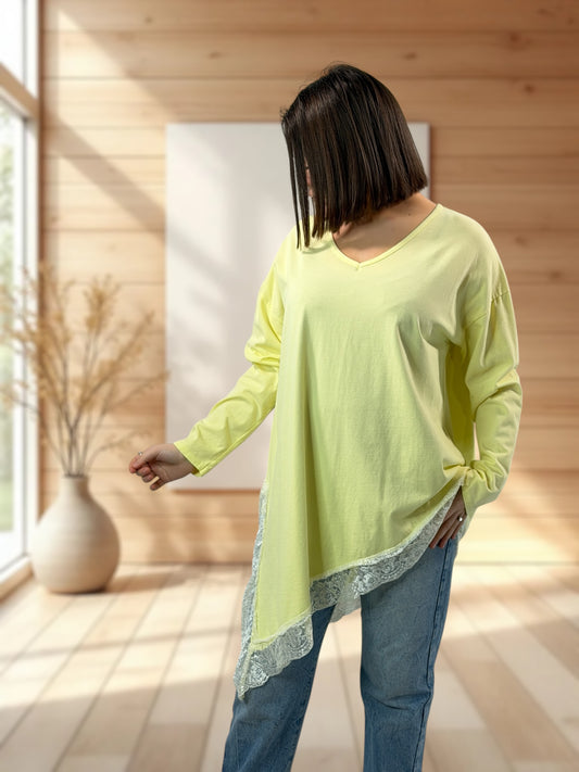 LOUNA - T-SHIRT JAUNE ASYMETRIQUE JUSQU'A LA TAILLE 50