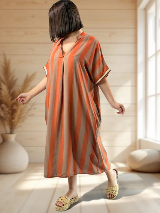 LALY - ROBE OVERSIZE A RAYURE TERRACOTTA JUSQU'A LA TAILLE 54
