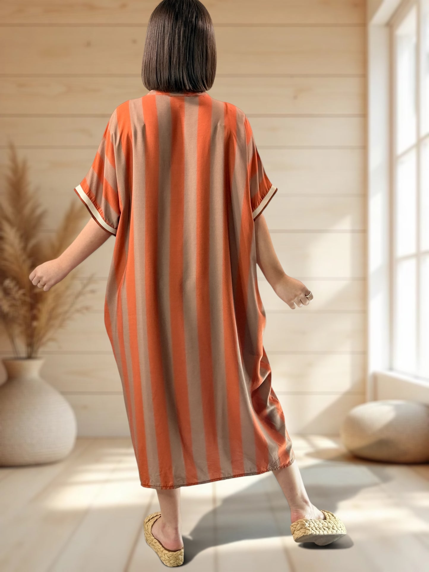 LALY - ROBE OVERSIZE A RAYURE TERRACOTTA JUSQU'A LA TAILLE 54